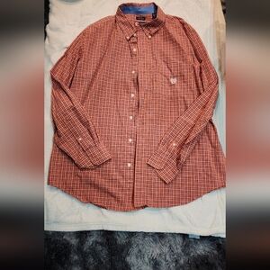 Chaps Men's Orange Red Checkered Button Down Shirt